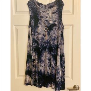 Blue Tie Dye Dress with Detachable Necklace